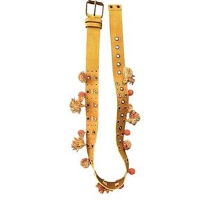 Sportmax by Max Mara Made in Italy Mustard‎ Suede Pom Pom Tassel Grommet Belt
